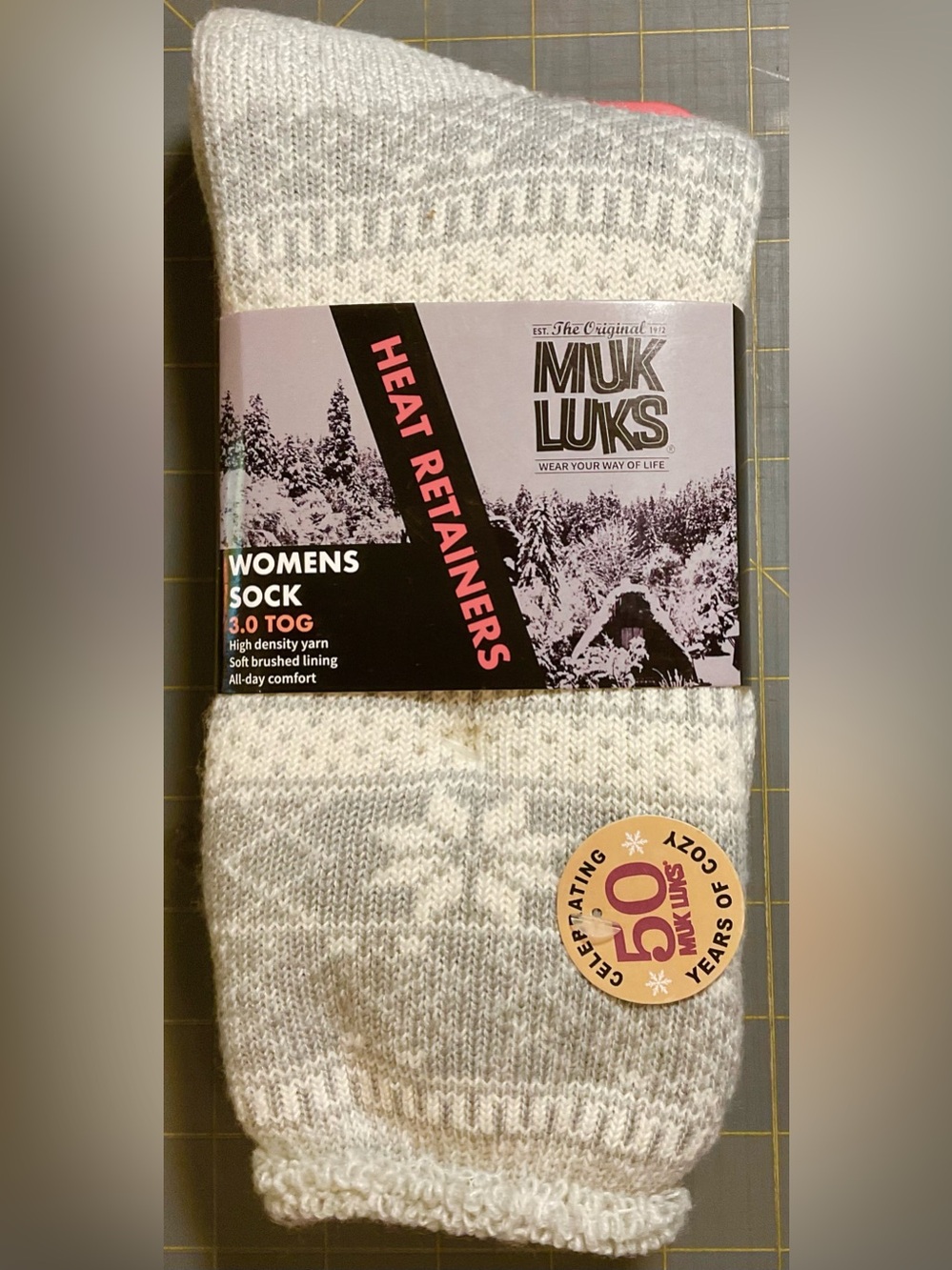 NWT Muk Luks Women's Heat Retainers 3.0 TOG Thermal Cabin Socks Ivory Fair Isle